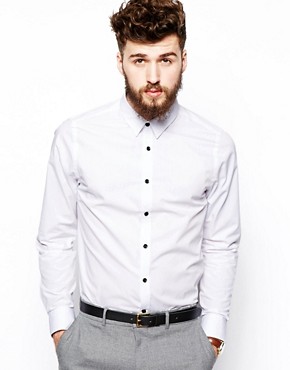 ASOS Smart Shirt In Long Sleeve With Contrast Buttons 