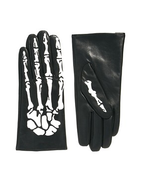 Image 1 of ASOS Leather Skeleton Printed Gloves