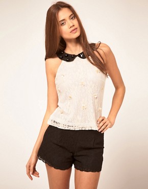 Image 1 of Lipsy Embellished Top With Peter Pan Collar