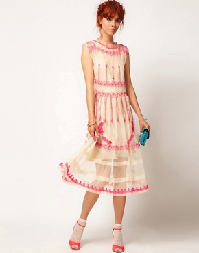 Image 4 of ASOS SALON Neon Mesh Midi Dress