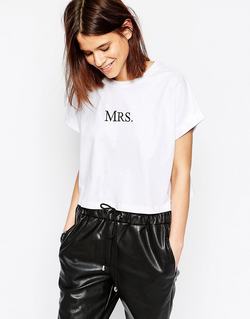 Image 1 of ASOS T-Shirt with Mrs Embroidery