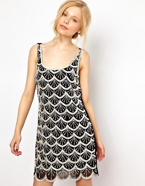 Image 1 of Lydia Bright Shift Dress in Embellished Deco Style