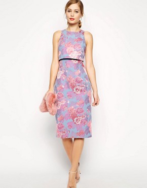 Image 1 of ASOS Jacquard Crop Top Dress In Pastel Floral