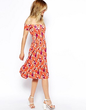Image 4 of ASOS Midi Bardot Skater Dress in Floral Print