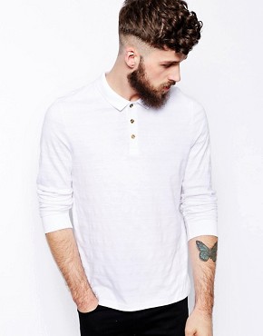 ASOS Long Sleeve Polo Shirt In Textured Fabric 