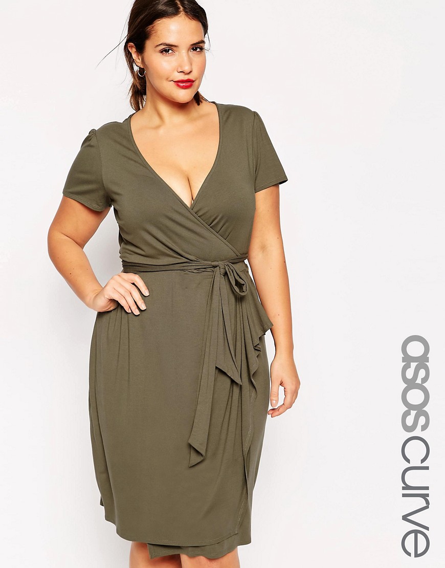 ASOS Curve | ASOS CURVE Wrap Dress With Bow Front In Longer Length at ...