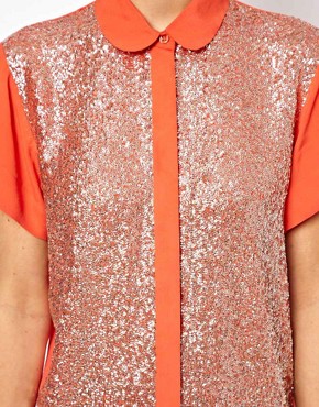 Image 3 of ASOS Tunic Shirt with Sequin Embroidered Panel