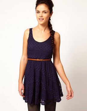  River Island Lace Skater Dress With Belt