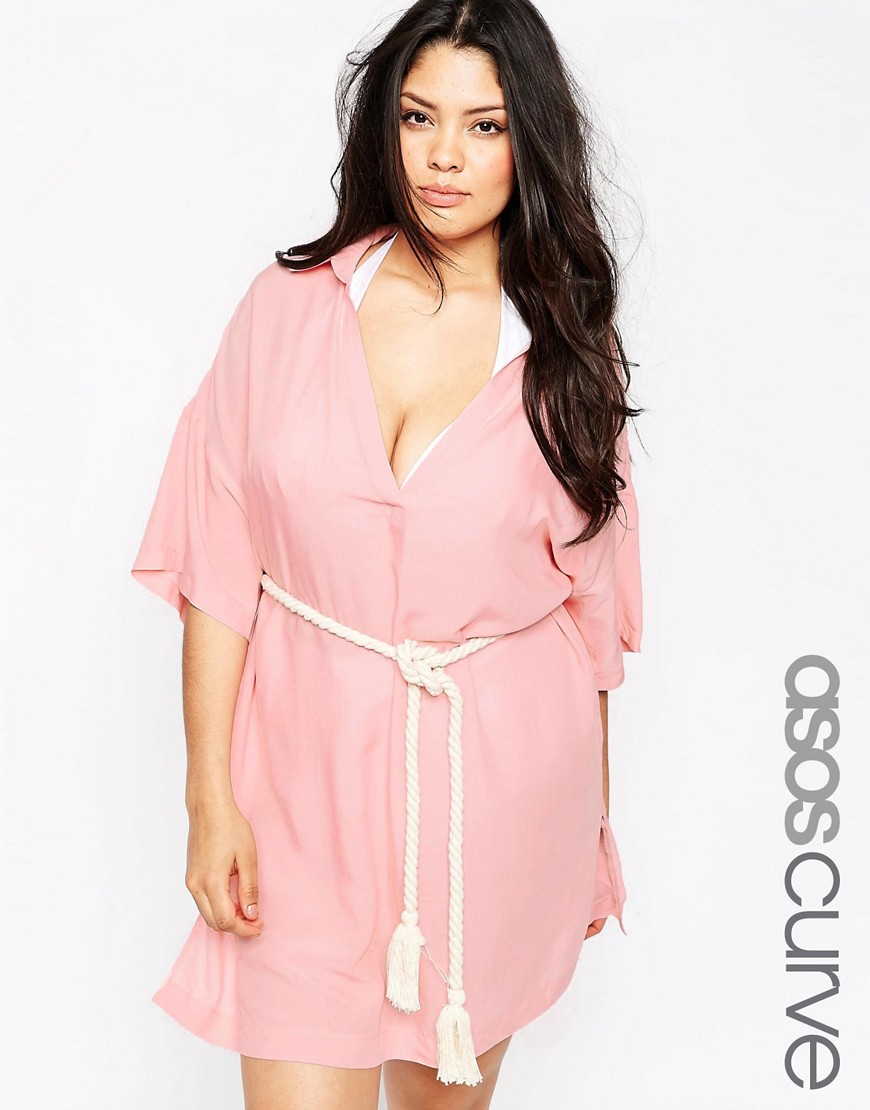 Image 1 of ASOS CURVE Beach Shirt Dress with Rope Belt