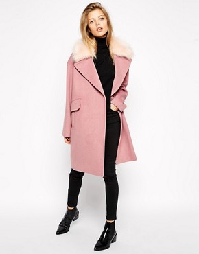Image 1 of ASOS Coat In Cocoon Fit With Faux Fur Collar