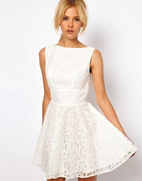 Image 2 of ASOS PETITE Exclusive Lace Full Skirted Dress with Cut Out Back