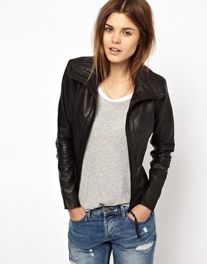 Y.A.S Daze Leather Jacket with Funnel Neck