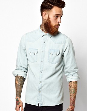 ASOS Denim Shirt in Long Sleeve with Western Styling 