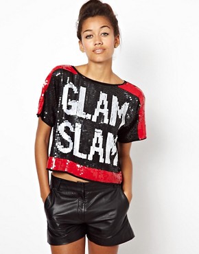 Image 1 of River Island All Over Sequin Glam Slam Tee