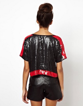 Image 2 of River Island All Over Sequin Glam Slam Tee