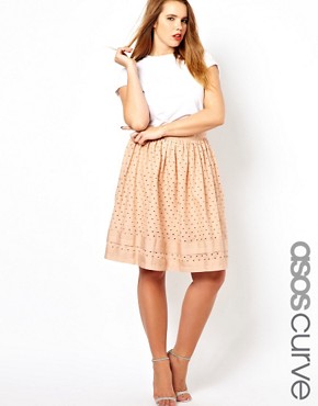 ASOS CURVE Midi Skirt In Cotton Cutwork