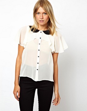 Image 1 of ASOS Blouse With Contrast Ruffle Collar And Ruffle Cape