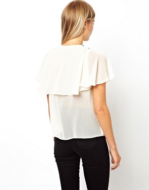 Image 2 of ASOS Blouse With Contrast Ruffle Collar And Ruffle Cape