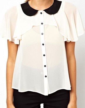 Image 3 of ASOS Blouse With Contrast Ruffle Collar And Ruffle Cape