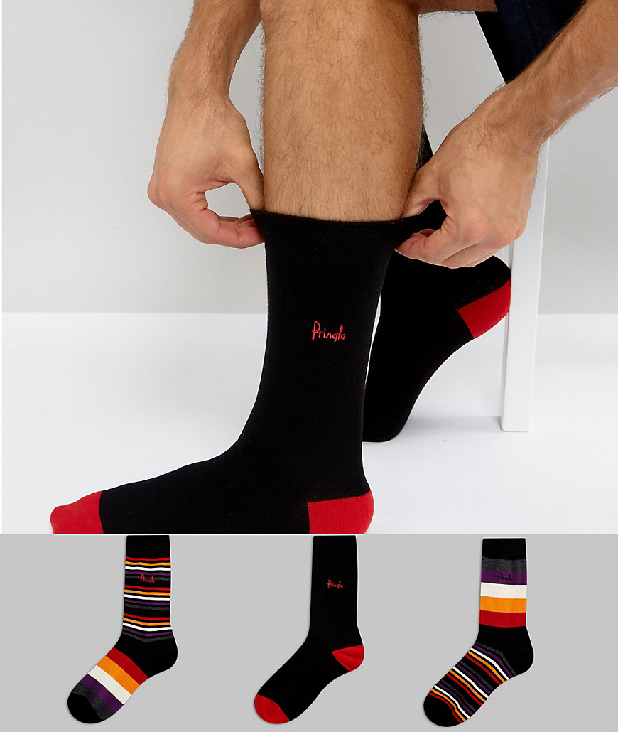 3 пары носков с разноцветными полосками Pringle - Черный