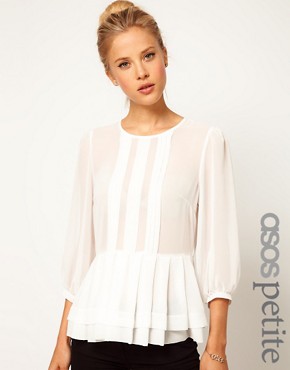 Image 1 of ASOS PETITE Exclusive Sheer Top With Peplum And 3/4 Sleeves