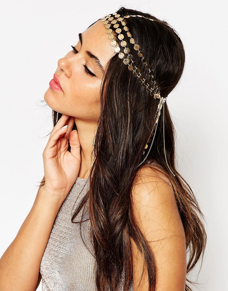 Image 1 of ASOS Statement 70s Disc Chain Hair Crown