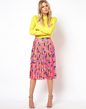 ASOS Pleated Midi Skirt in Floral Print