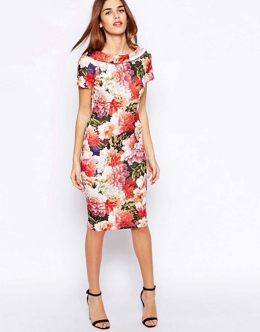 Image 1 of Paper Dolls Pencil Dress in Large Bloom