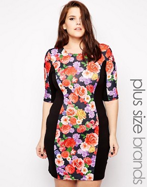 Club L Plus Size Bodycon Dress With Floral Panel 