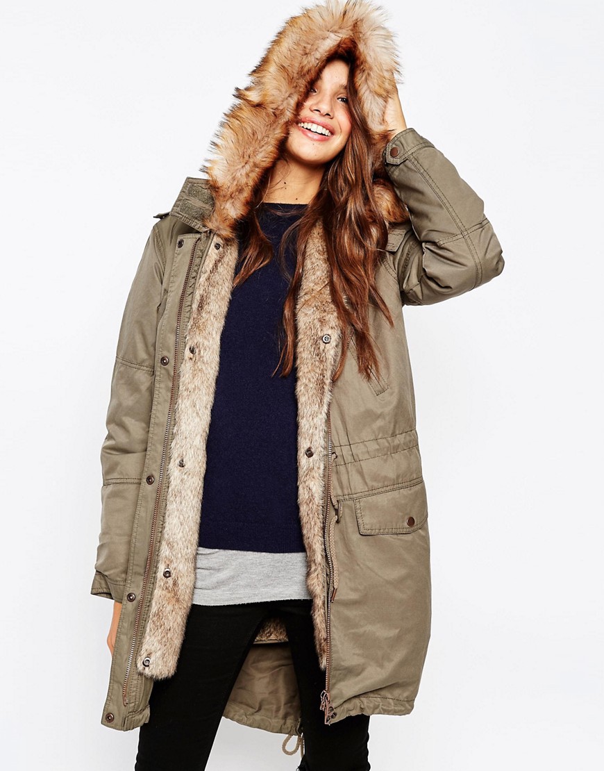 Image 1 of ASOS Parka With Detachable Faux Fur Lining & Hood