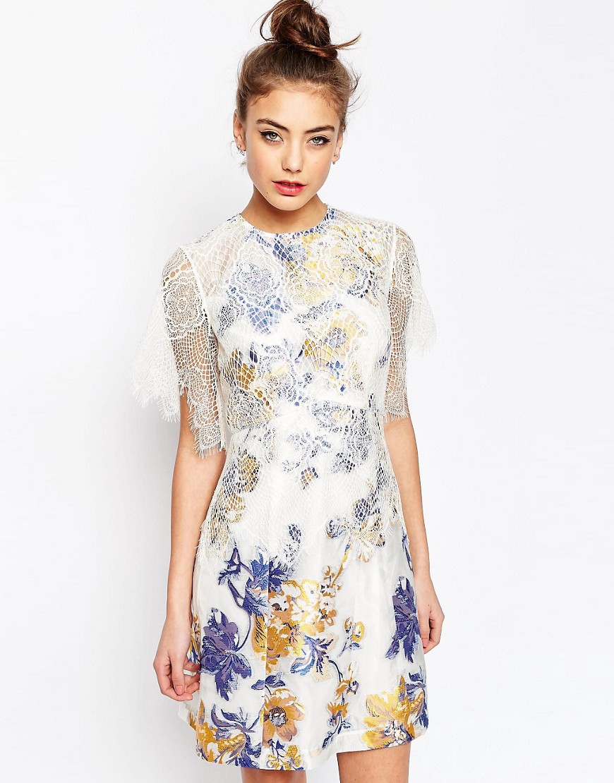 Image 1 of ASOS A-Line Dress with Jacquard and Lace Detail