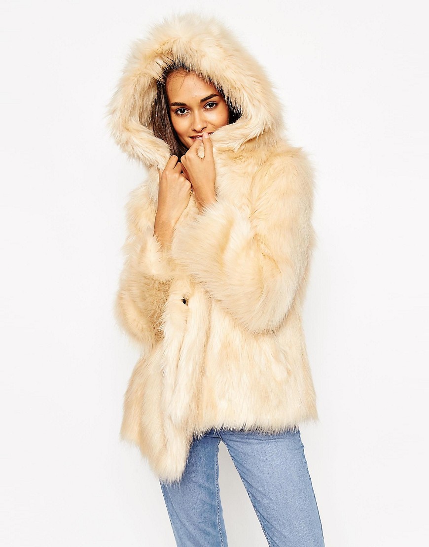 Image 1 of ASOS Coat with Oversized Hood in Vintage Faux Fur