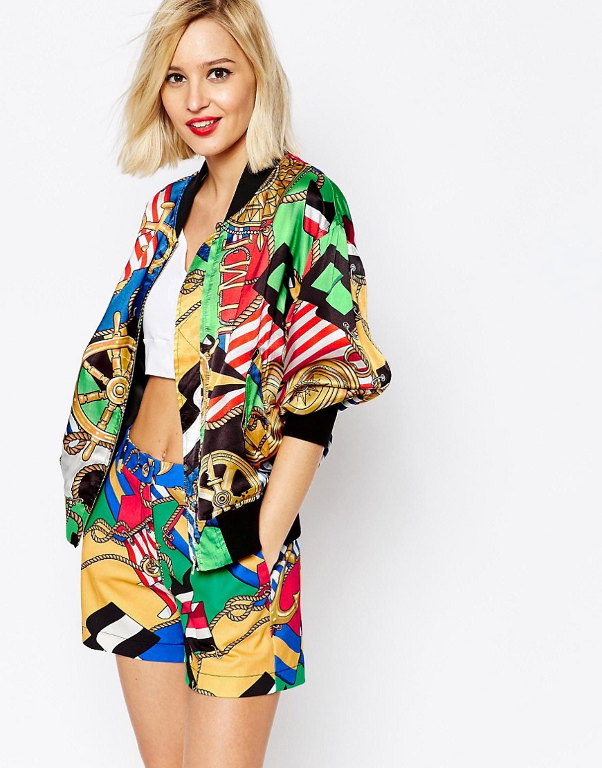Image 1 of Love Moschino Archive Print Satin Bomber