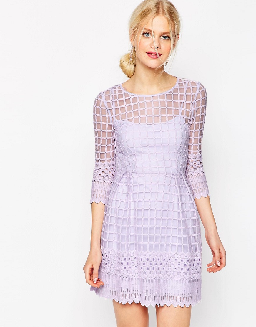 Image 1 of ASOS Mesh Skater Dress With Embroidered Border