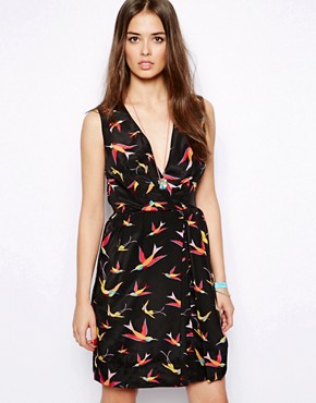 Image 1 of Max C Wrap Front Dress in Bird Print