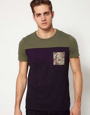ASOS T-Shirt With Polka Dot Print And Camo Pocket