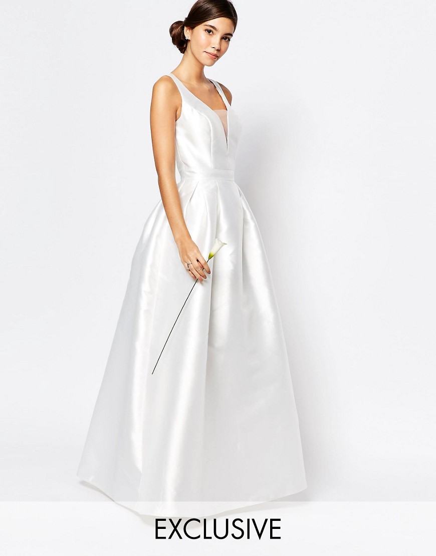Image 1 of Chi Chi London Bridal Maxi Dress with Plunge Front and Keyhole Back Detail