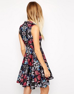 Image 2 of ASOS Scuba Skater Dress in Mirror Butterfly with High Neck