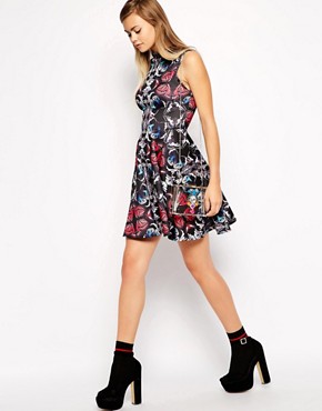 Image 4 of ASOS Scuba Skater Dress in Mirror Butterfly with High Neck