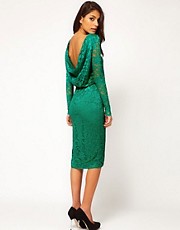 ASOS Sexy Midi Dress In Lace With Cowl Back And Split