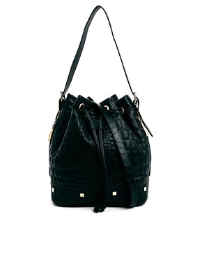 Image 1 of River Island Black Moc Croc Quilted Duffle Bag