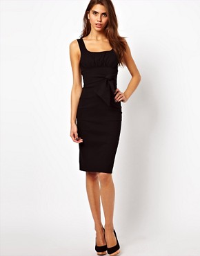 Black  Dress on Vesper Black Bodycon Tie Front Pencil Dress 12 40   56   Ebay