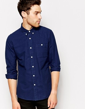 ASOS Brushed Oxford Shirt In Navy With Long Sleeves 