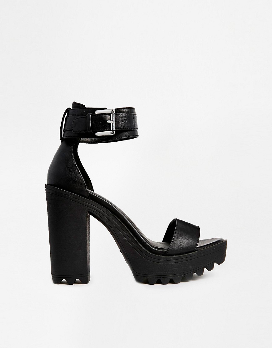 Image 2 of New Look Question Black Cleated Sole Strap Heeled Sandals