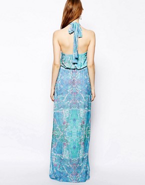 Image 2 of Pearl Halterneck Maxi Dress in Blue Mirror Print