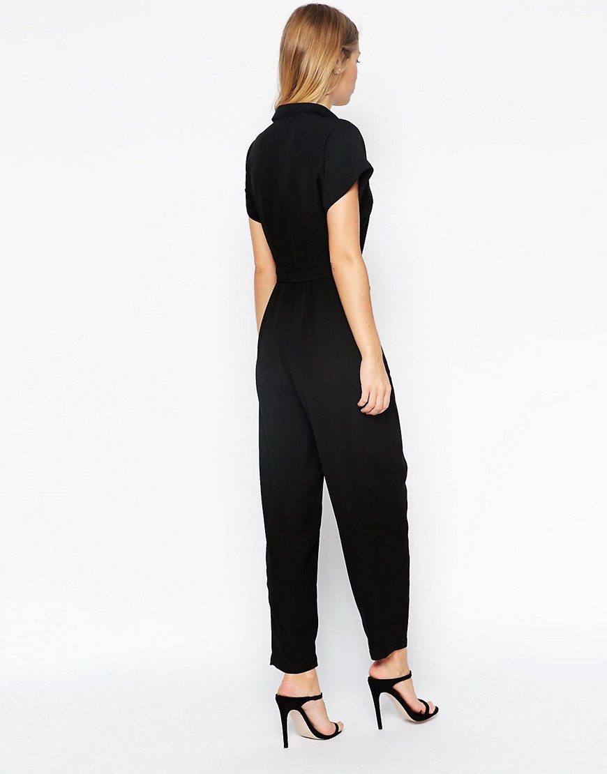 Image 2 of ASOS PETITE Jumpsuit With Wrap Collar And D Ring Belt