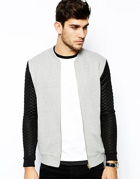 ASOS Bomber In Jersey With Quilted Sleeves 