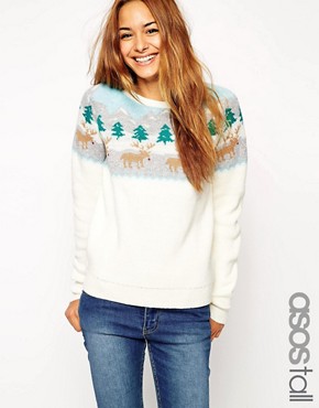 Image 1 of ASOS TALL Christmas Jumper With Rudolph Winter Scene