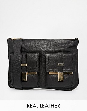 River Island River Island Black Leather Double Pocket Messenger Bag