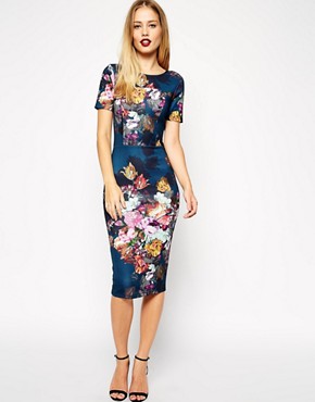 Image 1 of ASOS Floral Print Scuba Body-Conscious Dress